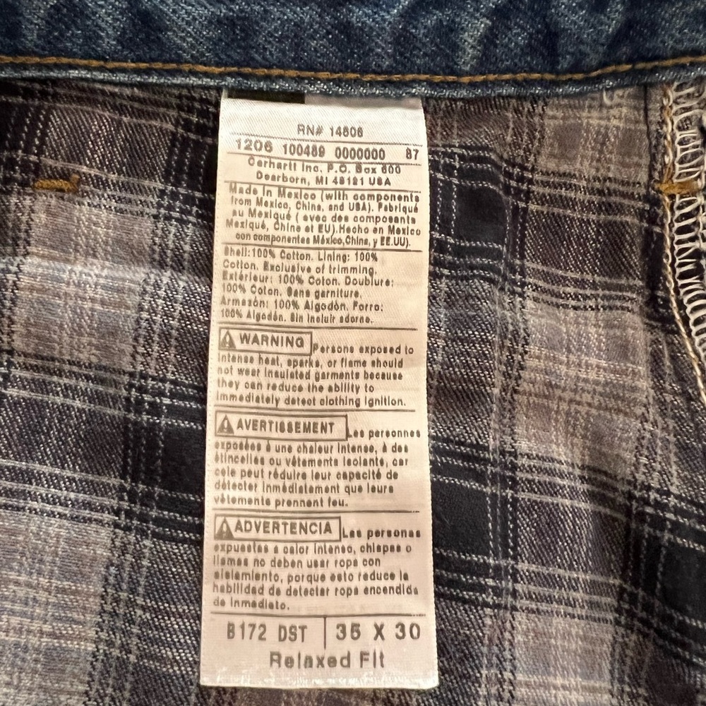 CARHARTT Men’s Dark Wash Flannel Lined Jeans - Picture 4 of 6